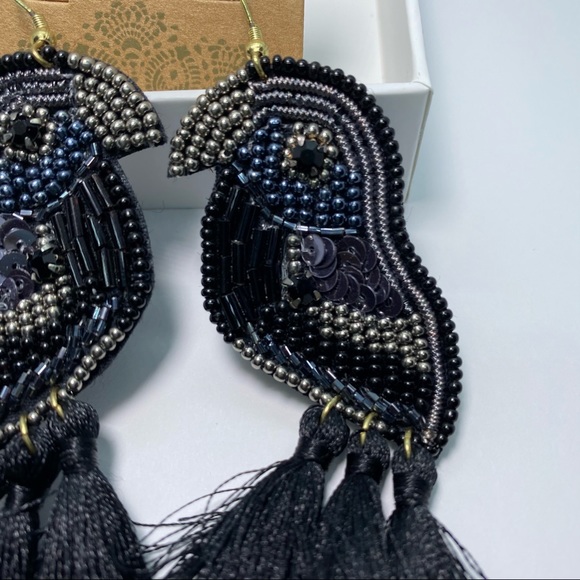 Beaded Sequin Parrot Tassel Earrings - Picture 3 of 5